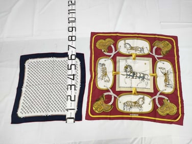 Lot of 2 Silk Scarves, Hermes 90 cm and Gucci 60cm