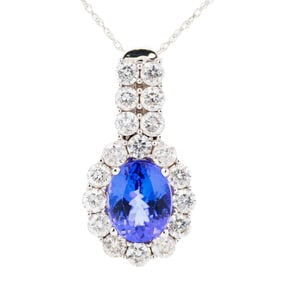 14KWG 2.32ct Tanzanite & 1.30ctw Natural Diamond Pendant Necklace 18"