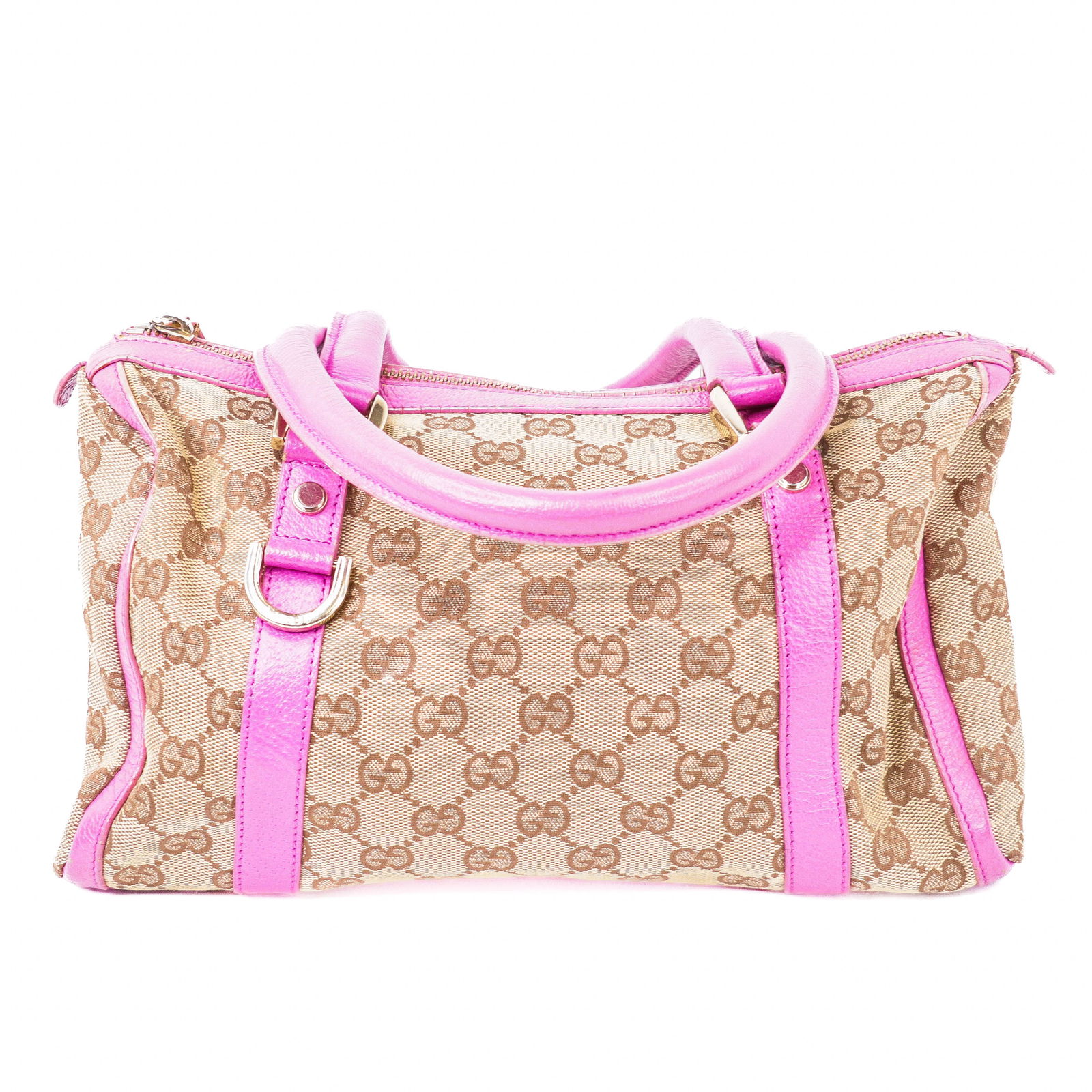 Gucci GG Canvas 130942 Handbag Brown Canvas Pink Leather Trim (1 of 7)