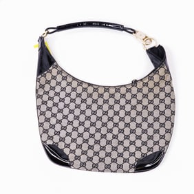 Gucci GG Canvas One Shoulder Bag Black x Gray 001-4157 Handbag