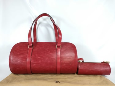 Louis Vuitton Red Epi Soufflot Handbag with a matching pouch