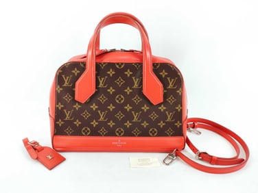 Louis Vuitton Monogram Canvas and Coral Red Leather Dora PM 2-Way Handbag 30cm