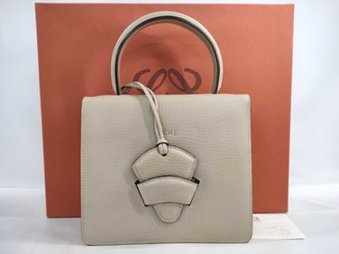 Loewe Barcelona Light Beige Textured Leather Top Handle Handbag, box + papers