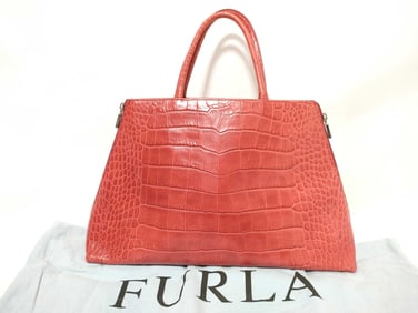 Furla Crocodiles Hand Bag in Red