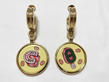 Hermès “Funny Ice Cream?? Gold-Tone Enamel Dangle Earrings with Box & Papers