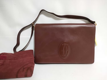 Cartier Must de Cartier Burgundy Leather Flap Shoulder Bag 30cm