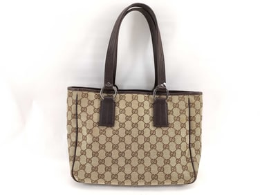 Gucci GG leather and Canvas Handbag silver hardware