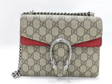 Gucci GG Supreme Canvas and Red Suede Dionysus Chain Shoulder Bag 421970