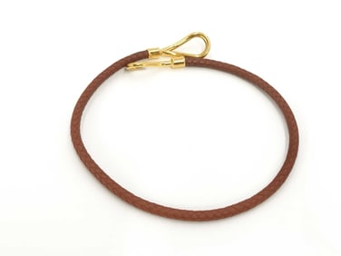 Hermès Brown Braided Leather and Gold-Tone Mesh Jumbo Hook Bracelet