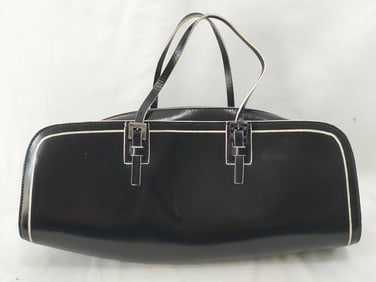 Fendi Black and White Bicolor Leather Handbag with Contrast Trim