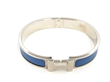 Hermès Palladium and Blue Enamel Click H Bracelet