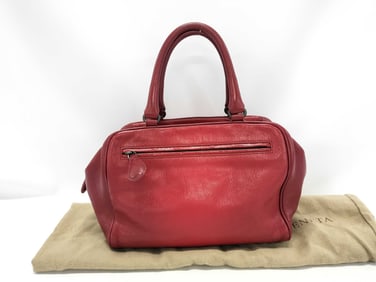 Bottega Veneta Red Leather Brera Handbag with Front Zip Pocket