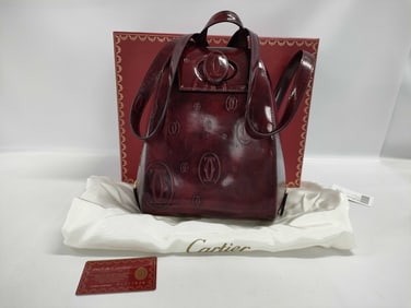 Cartier Burgundy Patent Leather Monogram Rucksack with Gold Hardware