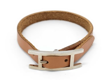 Hermes Api Leather & Steel Bracelet w/Box