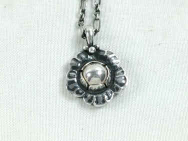 Georg Jensen Sterling Silver Floral Pendant Necklace No. 2002