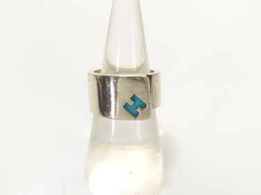 Hermès Sterling Silver and Turquoise Enamel “Candy?? Ring Size 5