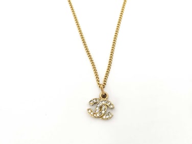 Chanel Gold-Tone Coco Mark Rhinestone Pendant Necklace