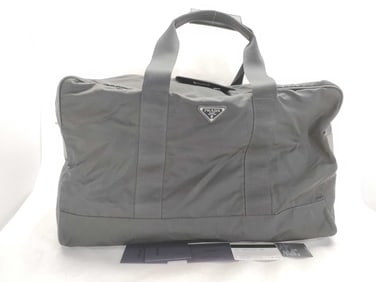 Prada Gray Nylon and Saffiano Leather Boston Duffel Bag with Shoulder Strap 50cm