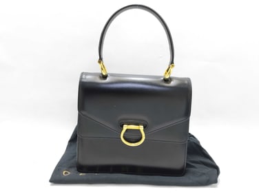 Celine Black Leather Hand Bag with Gold Hardware