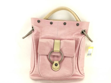 Versace y2k Pink croc Embossed Leather Handbag with Silver Ring Detail