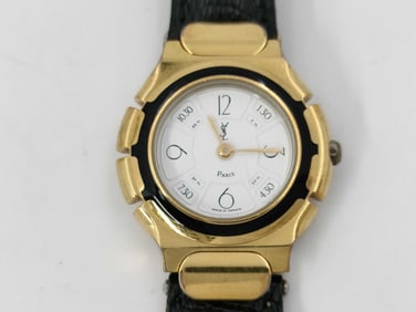Yves Saint Laurent Women’s Gold-Tone and Black Enamel Quartz Watch
