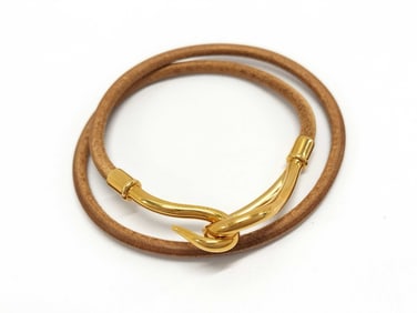 Hermes Jumbo Hook Leather Bracelet w/Gold tone