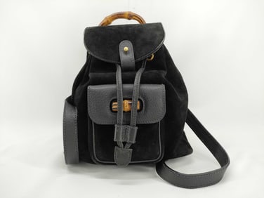 Gucci Black Suede & Leather Bamboo Backpack with Bamboo Handle