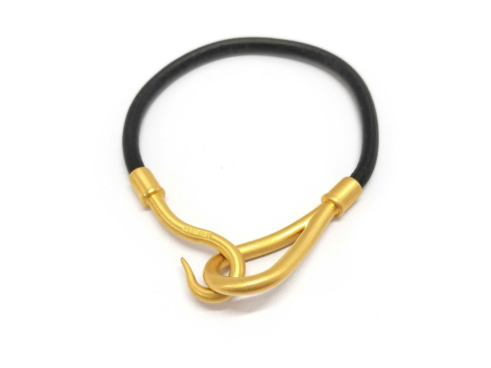 Hermes Jumbo Hook Leather Bracelet w/ Gold Tone & Black Leather (1 of 10)