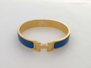 Hermes Clic Clac Bracelet Blue Enamel x Gold Plate w box