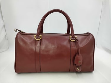 Cartier Burgundy Leather Boston Bag with Gold Hardware