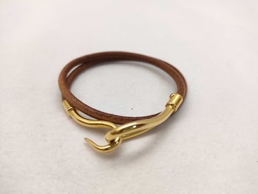 Hermes Jumbo Bracelet Brown Leather with Gold Hook w box