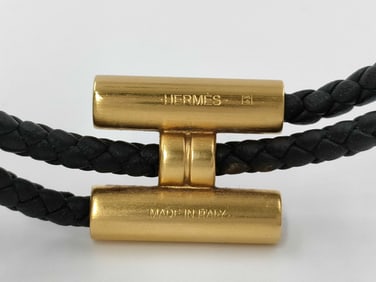 Hermes Tournis Tresse Bracelet Black Braided Leather