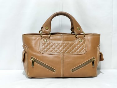 Celine Tan Quilted Leather Boogie Handbag with Dual Zip Pockets