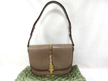Gucci Sylvie Python Skin 1969 Taupe Leather Shoulder Bag
