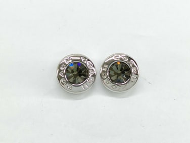 Coach Silver-Tone Stud Earrings with Dark Crystal Center