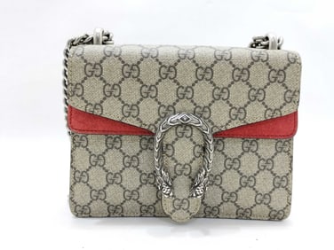 Gucci GG Supreme Canvas and Red Suede Dionysus Chain Shoulder Bag