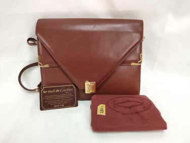 Cartier Shoulder Bag Brown Leather w/COA