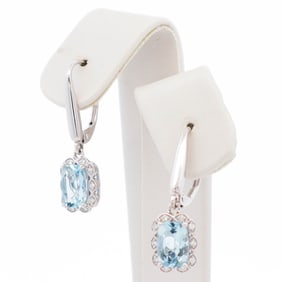 14K WG Aquamarine & Diamond Earrings
