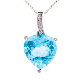 14K WG Blue Topaz & Diamond Pendant Necklace 18"
