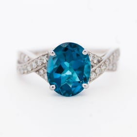 14K WG Blue Topaz & Diamond Ring, size 7