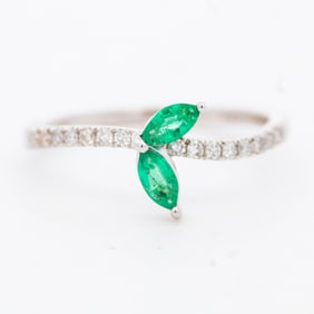 14K WG Emerald & Diamond Garden of Angels Ring, size 7
