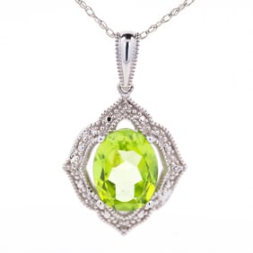 14K WG Peridot & Diamond Pendant