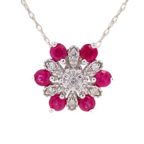 14K WG Ruby & Diamond Pendant 18"