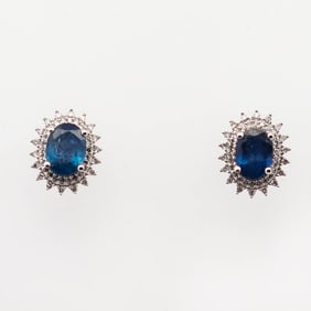 14K WG Sapphire & Diamond Halo Earrings
