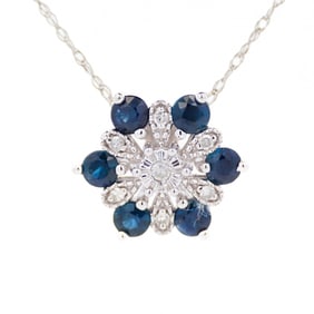 14K WG Sapphire & Diamond Pendant Necklace 18"