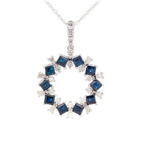14K WG .Sapphire & Diamond Wreath Pendant Necklace 18"