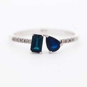 14K WG Sapphire & Diamond Toi et Moi Ring, size 7