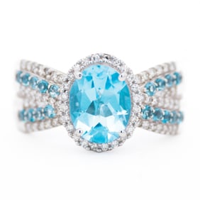 14K WG Swiss Blue Topaz & Diamond Ring, size 7