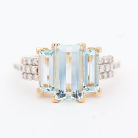 14K YG Aquamarine & Diamond Ring, size 7