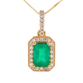14K YG Emerald & Diamond Pendant